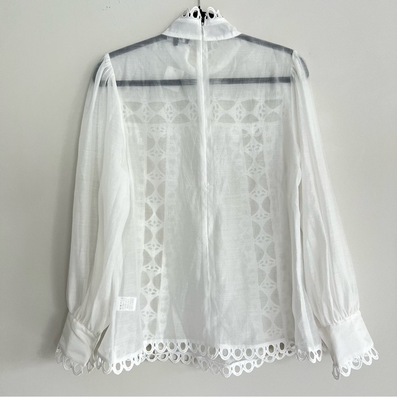 CLOSETTE CHIC NWT White Embroidered Cutout Eyelet Sheer Long Sleeves Blouse Sz M - Picture 11 of 15